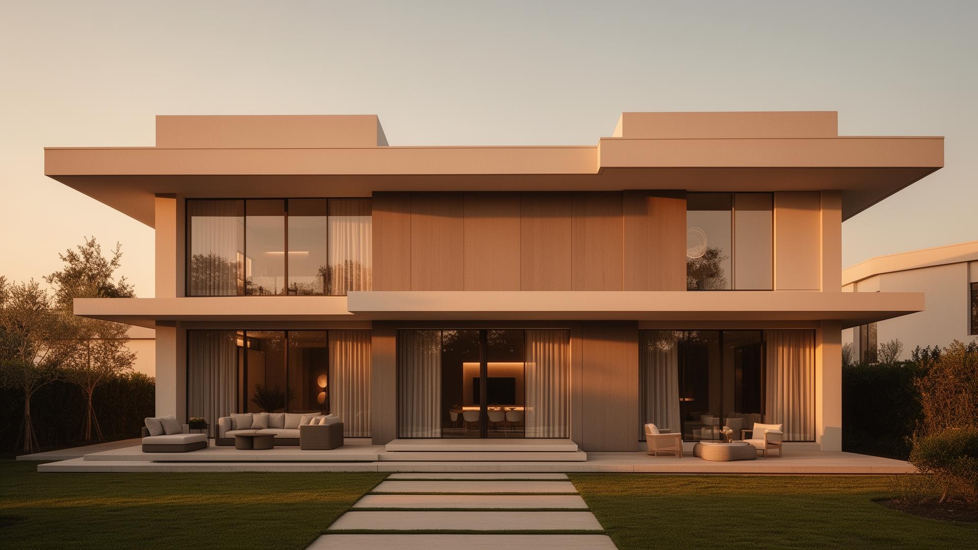 Modern luxury home at golden hour